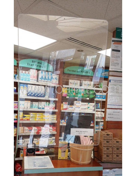 Plaque de protection Covid-19 à suspendre dans une pharmacie