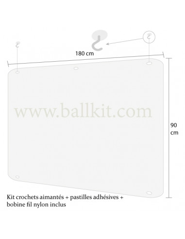 Plaque protection plexi 90 x 180 cm avec kit de suspension